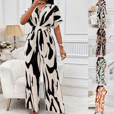 Women V Neck Jumpsuit Ladies Summer Holiday Party Wide Leg Pants Romper Playsuit • £16.39