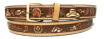 MEN'S HORSE DECORATED LEATHER BELT 1.5 In WIDE SADDLE HORSE WESTERN LEATHER BELT • $19.99