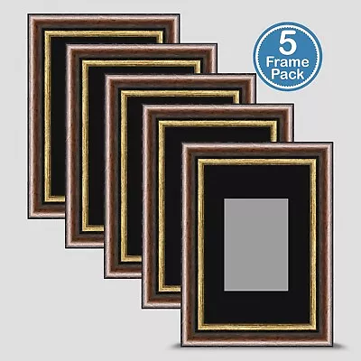 Brown Gold Photo Frame 6x4 5 PACK Incl Black Mount 3.5x2.5 ACEO Art • £20.50