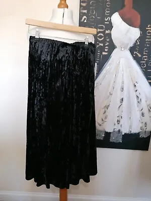 Saloos Black Devore Velvet Midi Skirt Elastic Waist Size 12 BNWT • £4.99