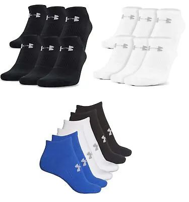 Men's Under Armour Charged Cotton 2.0 No Show Socks Black White Blue 3 Pairs • $15.38