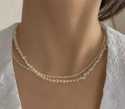 Natural Freshwater Pearl Necklace Pearl Strand Necklace Pearl Bead Necklace • $26.04