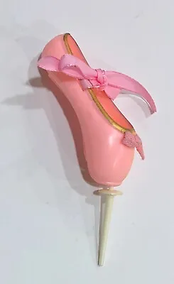 Vintage WILTON Cake Pick Decoration Ballet Slipper 4” Shoe Pink Gold W/Ribbon • $6.93