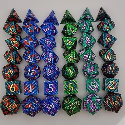 DND Metal Dice Set Dragonscale Polyhedral Die 7pcs TTRPG Game Dungeons D20 • £23.99