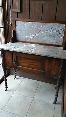 Antique English Oak Washstand With Marble Top And Backsplash • $125