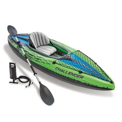 Intex Sports Challenger K1 Inflatable Kayak 1 Seat Floating Boat Oars River Lake • $349