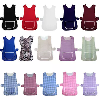 Ladies Women Tabard Apron Overall Kitchen Catering Cleaning Bar Plus Size Pocket • £7.99