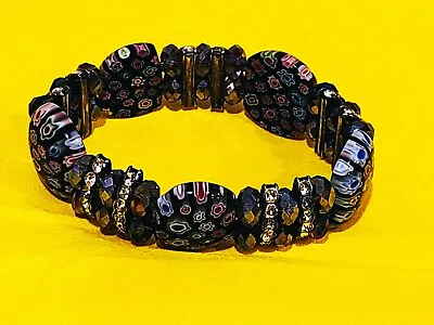 Amazing Beautiful Millefiori Italy Art Glass Crystal & Rhinestone Bracelet • £118.77