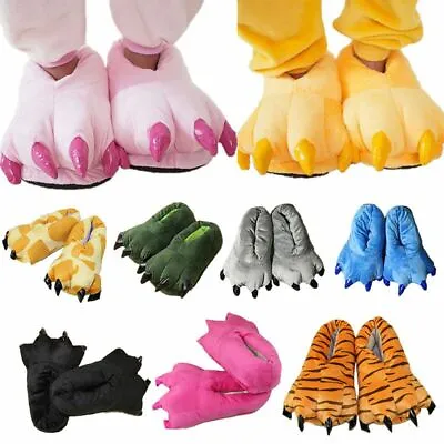 £7.76 • Buy Adults Kids Animal Monster Feet Slippers Claw Dinosaur Paw Plush Indoor Shoes 