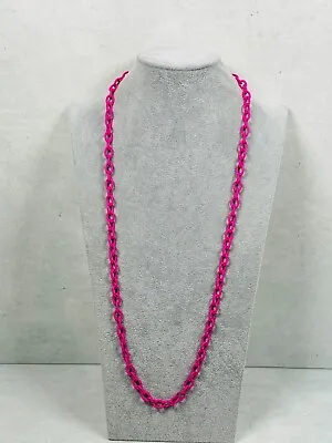 J. Crew Necklace Chain Link Pink Enamel 34  Gold Tone Costume Jewelry • $24.95