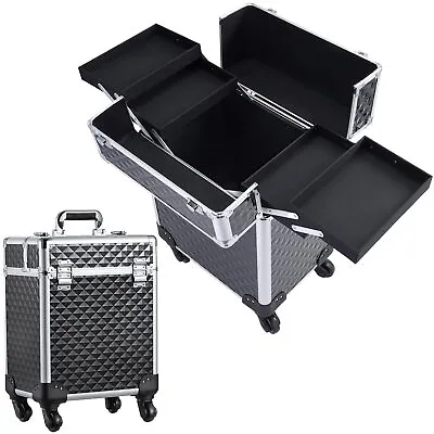 Rolling Makeup Train Case Large Cosmetic Trolley Organized Aluminum Barber Ca... • $101.04