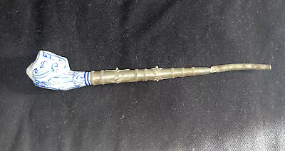 Vintage Thai Pipe Ceramic Porcelain Blue/White Monkey Head Nickel Handle 11  • $35