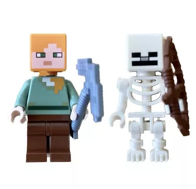 LEGO Minecraft Minifigures X2 (Alex & Skeleton) - Good Condition • $9.99