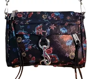 Rebecca Minkoff Mini Mac Navy Blue Floral Leather Crossbody Bag • £168.90