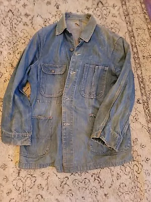 Vintage 40's  Wrangler  Denim Jean Work Chore Coat Jacket Workwear Thrashed • $100