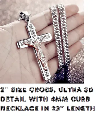 BIG CROSS JESUS CHRISTIAN CRUCIFIX FAITH Pendant 925 Sterling Silver Chain 23  • $13.89