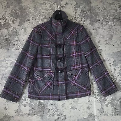 Womans Mantaray Duffle Coat Jacket UK 14Grey Purple Zip High Collared Ladies • £24.95