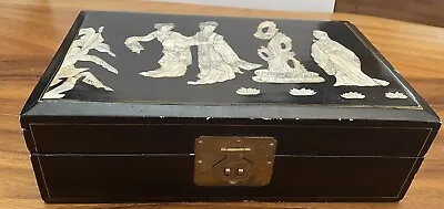 Vintage Oriental Inlay Mother Of Pearl Chinese Woman Themed Jewelry Box • $22.49