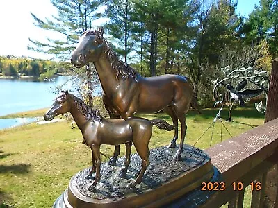 Vintage Bronze Metal Statue Of Mare And Foal Horses • $79