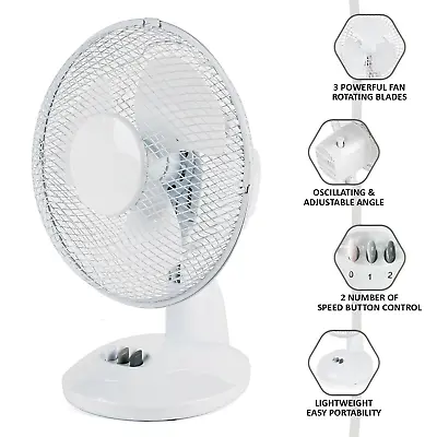 9  Desk Fan Oscillating Electric 9 Inch 2 Speed Silent Portable Home Office • £14.95