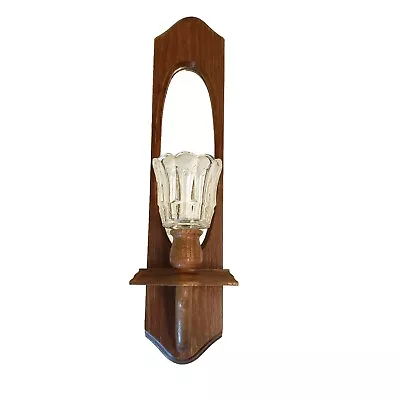 Vtg Wood Pine Mirrored Wall Sconce With Clear Votive Candle Cup Home Interiors • $12