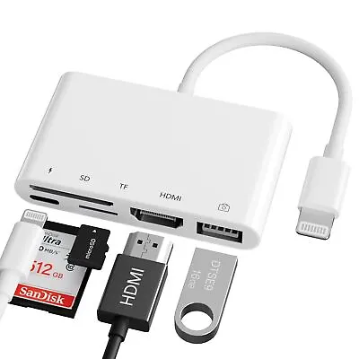 8 Pin To HDMI Adapter/Card Reader 1080P For IPhone 14 13 12 11 Pro Max X XR XS 8 • £24.89