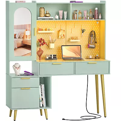 48'' Vanity Makeup Table With Hutch Dressing Desk With Charging Station And LED • $219.99