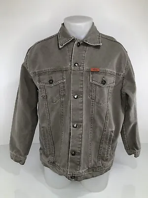 Awesome JEEP - Stone Gray / Beige Mens Md. Denim Trucker LOGO BUTTONS Jacket EXC • $59.11