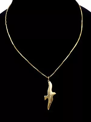 14Kt Yellow Gold Box Chain Ring Clasp Bird Design Pendant Necklace • $22.50