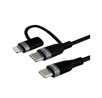 USB C To C+ Lightning Fast Charging/Data Transfer Cable (2M) [MFi Certified] • $15