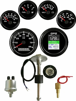 6 Gauge Set With Senders MPH KM/H GPS Speedometer Tacho Fuel Volt Oil Temp Black • $218.49