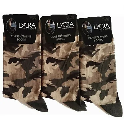 £6.99 • Buy 3 Pack Of Mens Camouflage Army Style Crew Length Ankle Socks Everyday Use Cotton