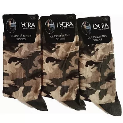 3 Pack Of Mens Camouflage Army Style Crew Length Ankle Socks Everyday Use Cotton • £6.99