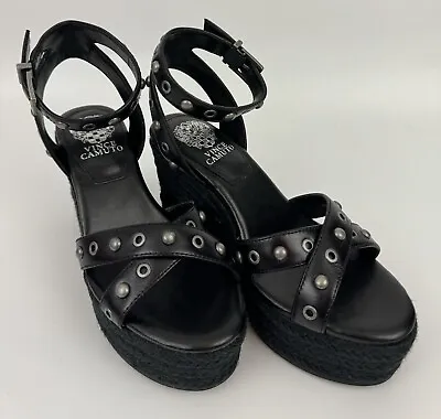 NEW Vince Camuto Feegella Embellished Espadrille Wedge Sandal Sz 5 Black Women’s • $79.90