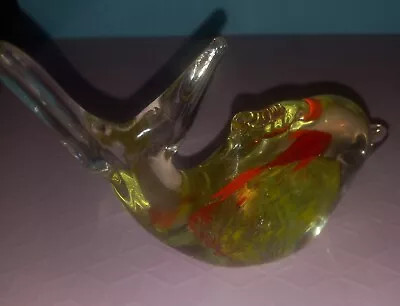 Murano ? Art Glass Dolphin Fish Marine Life 2Fish Both Side Orange Yellow Green • $20