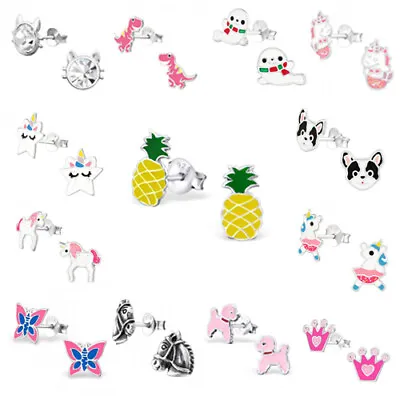 925 Sterling Silver Earrings Studs Pineapple Star Cat Dog Horse Heart Girls Kids • £5.45