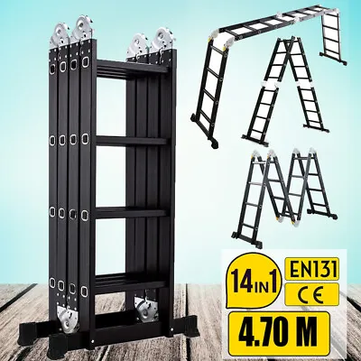 4.7M 14in1 Multi Purpose Folding Telescopic Aluminium Ladder Multi Function Step • £99.97