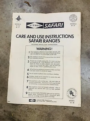 Vintage VW Camper Bus Riviera Rare Vitreo Safari Stove Range Instruction Manual • $19.99