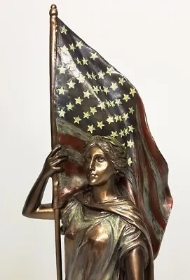 14 1/2  Lady Liberty Standing W American Flag And Eagle Statue Bronze Finish • $86.06