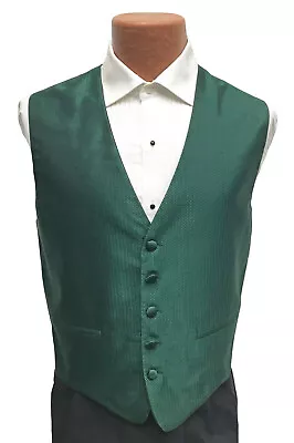 Men's Hunter Green Herringbone Tuxedo Vest & Tie Fullback Formal Wedding Groom • $5.39