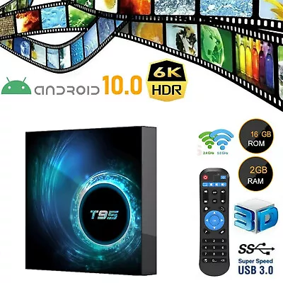 T95 Android 10.0 Smart TV Box 6K HDMI Quad Core HD 2GB/16GB WIFI Media Stream • $26.98