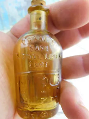 Vtg Wheaton NJ Frank's Safe Kidney Liver Cure Mini Amber Glass Bottle Quack Cure • $19.85