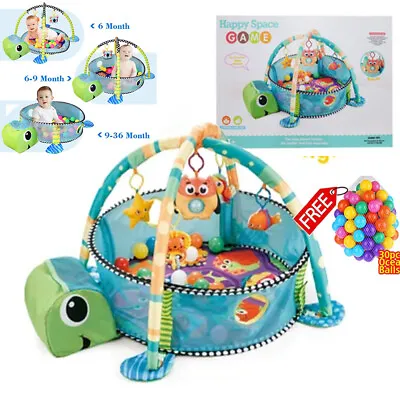 3-in-1 Baby Activity Gym Mat Toys With 4 Hanging Toys & 30 Balls Babies Playmat • £24.90