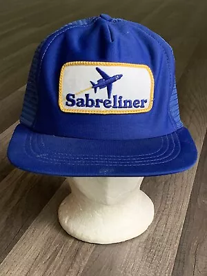 Sabreliner Trucker Hat Private Jet Aerospace Vintage 80s 90s SnapBack Cap Blue • $32