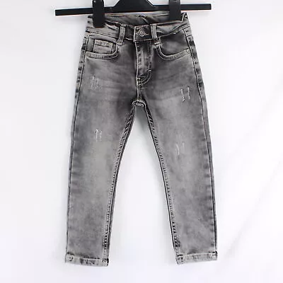Moncler Skinny Distressed Washed Jeans With Back Logo In Grey - Girls Size 3/4 • $59.96