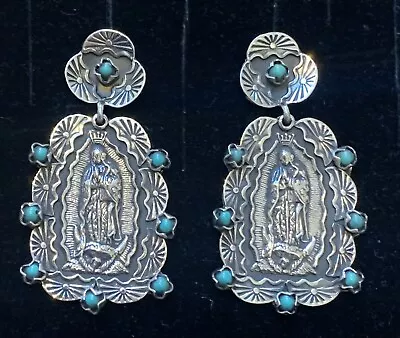 Mexican Sterling Silver Turquoise Our Lady Of Guadalupe Earrings • $180