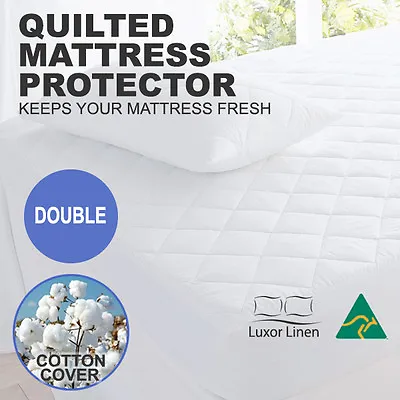 Double Aus Made Fitted Cotton Cover Quilted Mattress Protector Topper Underlay • $26.80