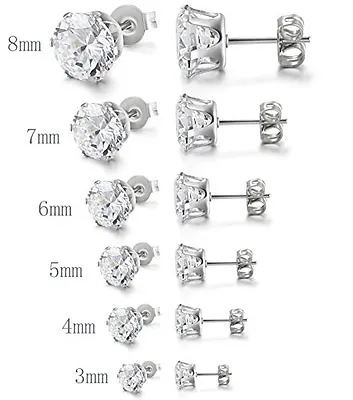 Cubic Zirconia Stud Earrings Stainless Steel 3mm-8mm (Men Or Women)  • $7.49