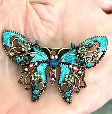 Aqua Blue  Rhinestone Butterfly Brooch • $6.95