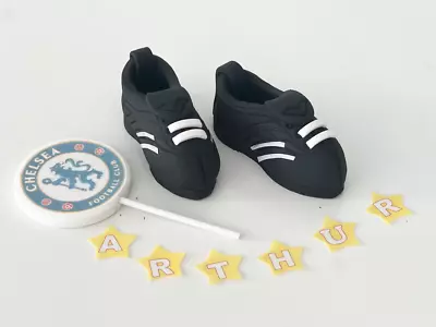 CHELSEA BLACK FOOTBALL BOOTS Cake Toppers EDIBLE Fondant Decoration • £10.99